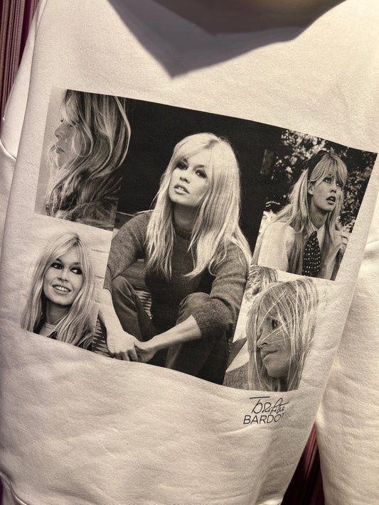 Brigitte Bardot felpa con cappuccio bianca con stampa foto BB