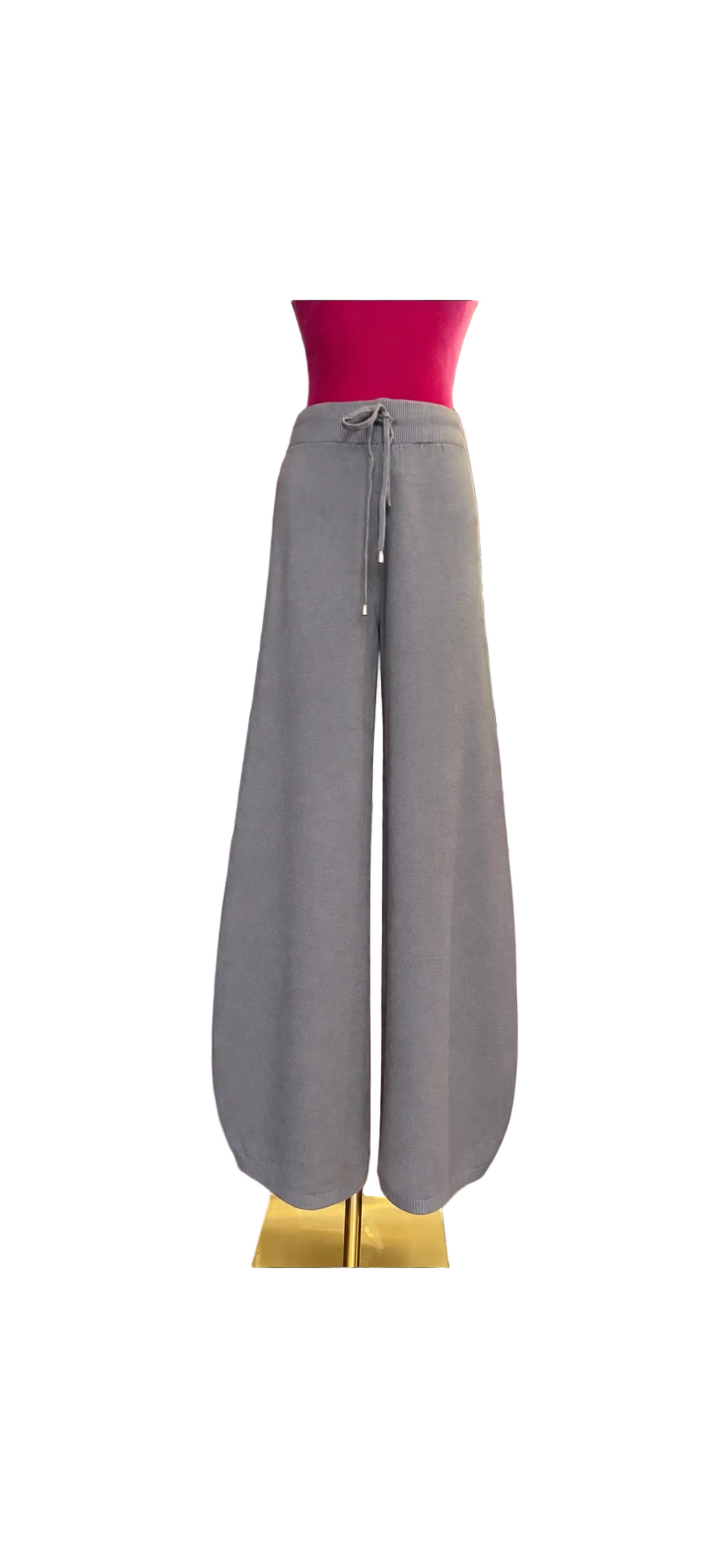 The room completo tre pezzi taupe gilet in simil pelliccia pantalone e maglia