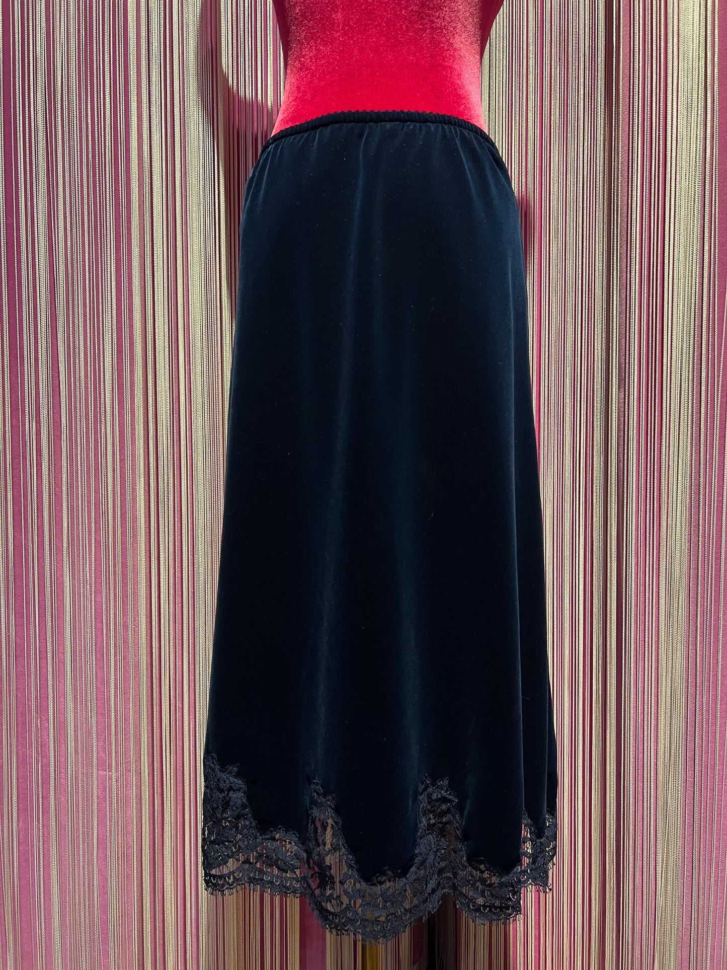 Ermanno Scervino gonna in velluto blu con applicazione pizzo, vita elasticizzata