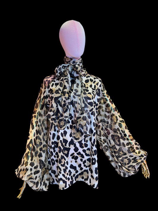 5 Progress blusa fantasia animalier con foulard e maniche baloon