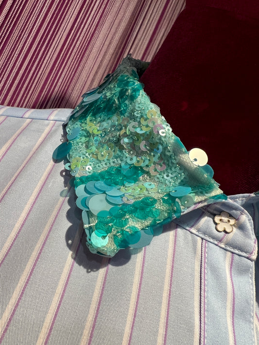 Sincere Paris camicia di cotone a righe celesti collo paillettes