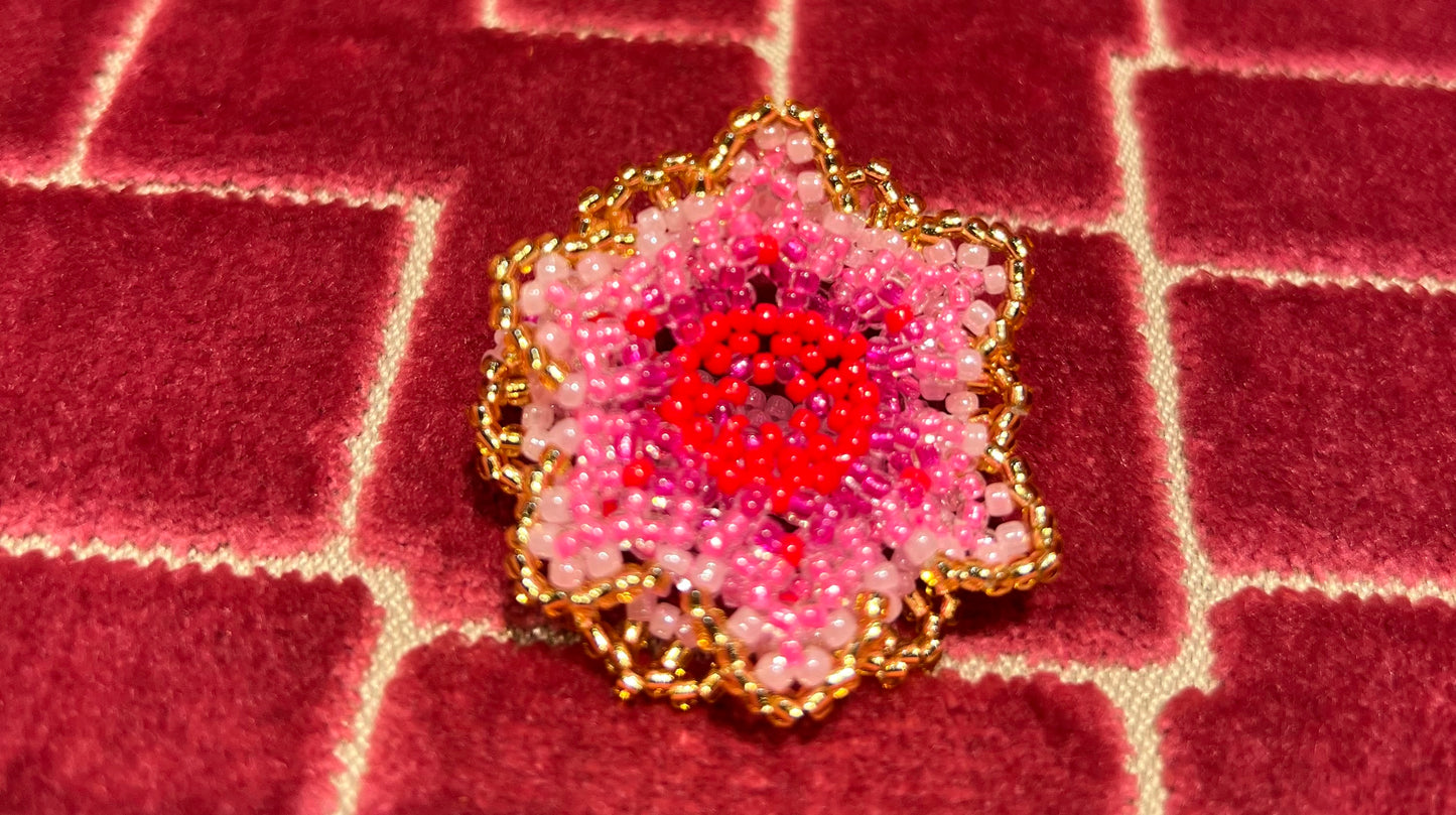 Anello perline rosa e oro