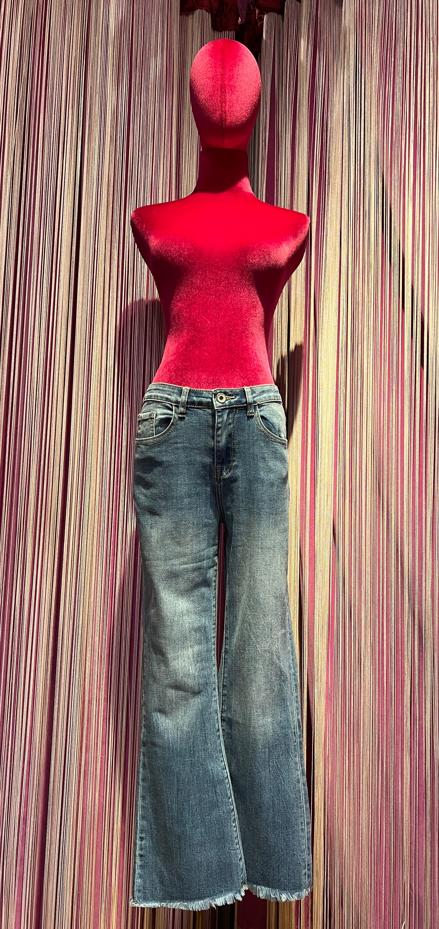 Mon amour Paris jeans denim chiaro zampetta sfrangiato elasticizzato