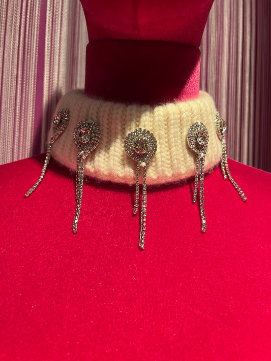 Isabelle Blanche Paris colletto in maglia con ricami strass panna