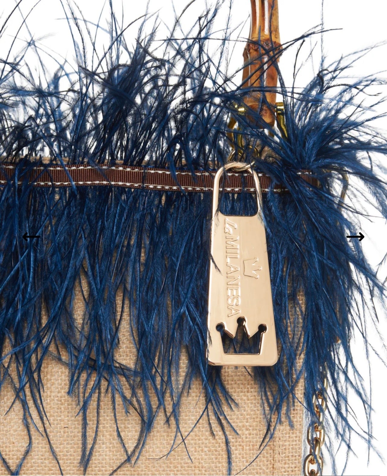 La Milanesa -30% di sconto borsa intrecciata in juta manici in bamboo tracollina dorata violetta small blu