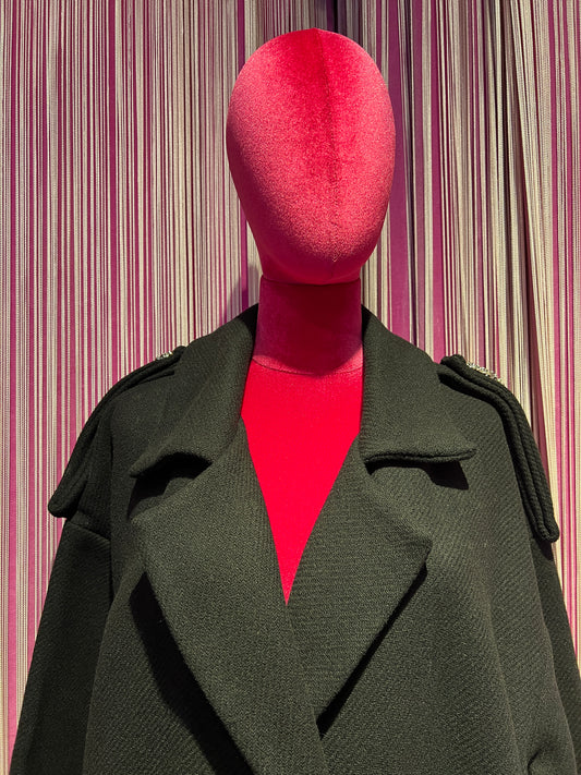 Pink memories cappotto nero con applicazione cristalli