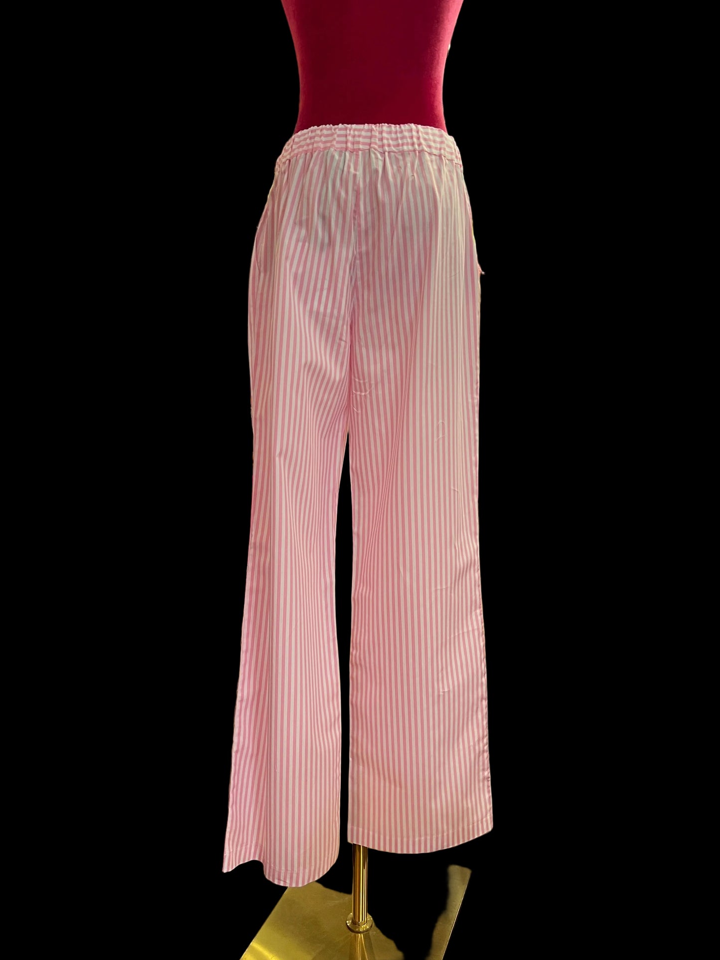 Giada Benincasa pantalone righe rosa e bianco con elastico e laccetto di cotone