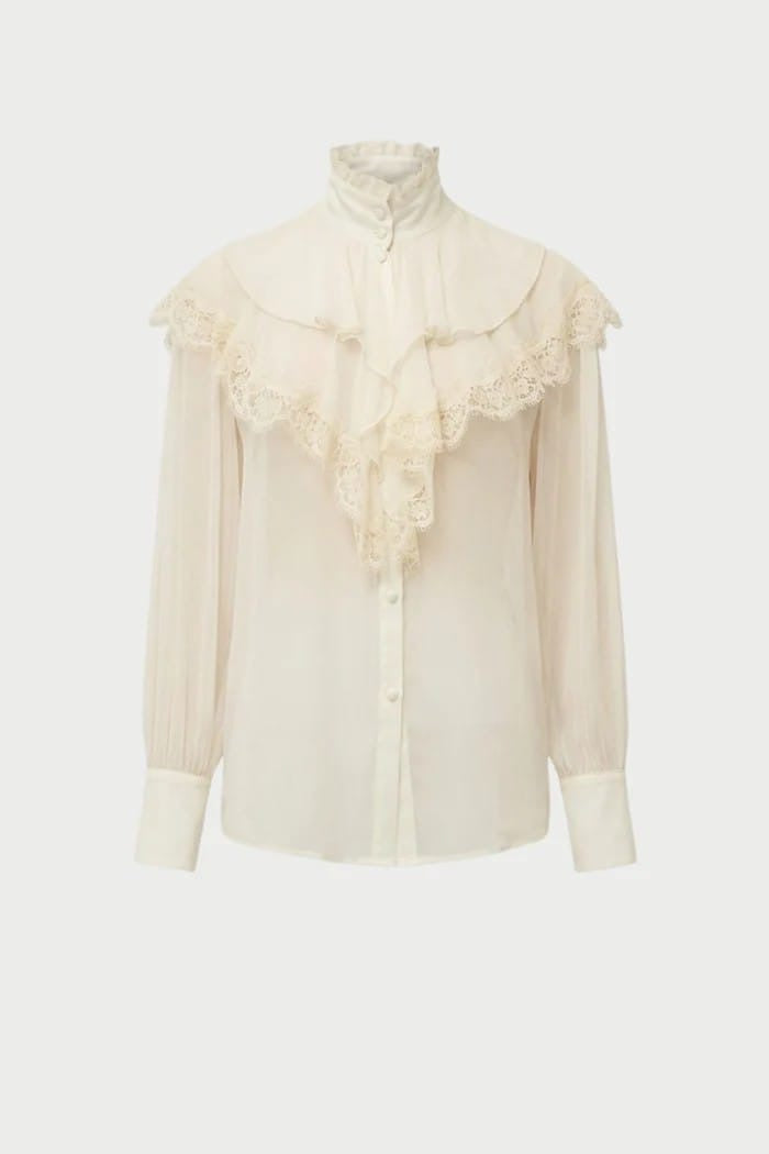 Pink memories camicia con rouches e pizzo panna