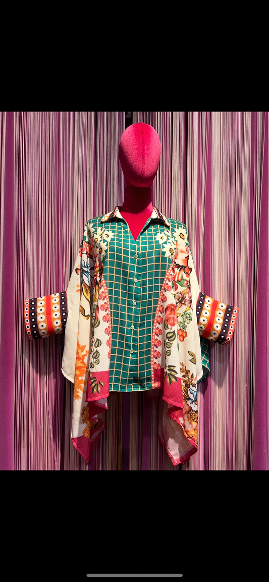 Love & roses -30% di sconto camicia kimono oversize fantasia floreale e quadri