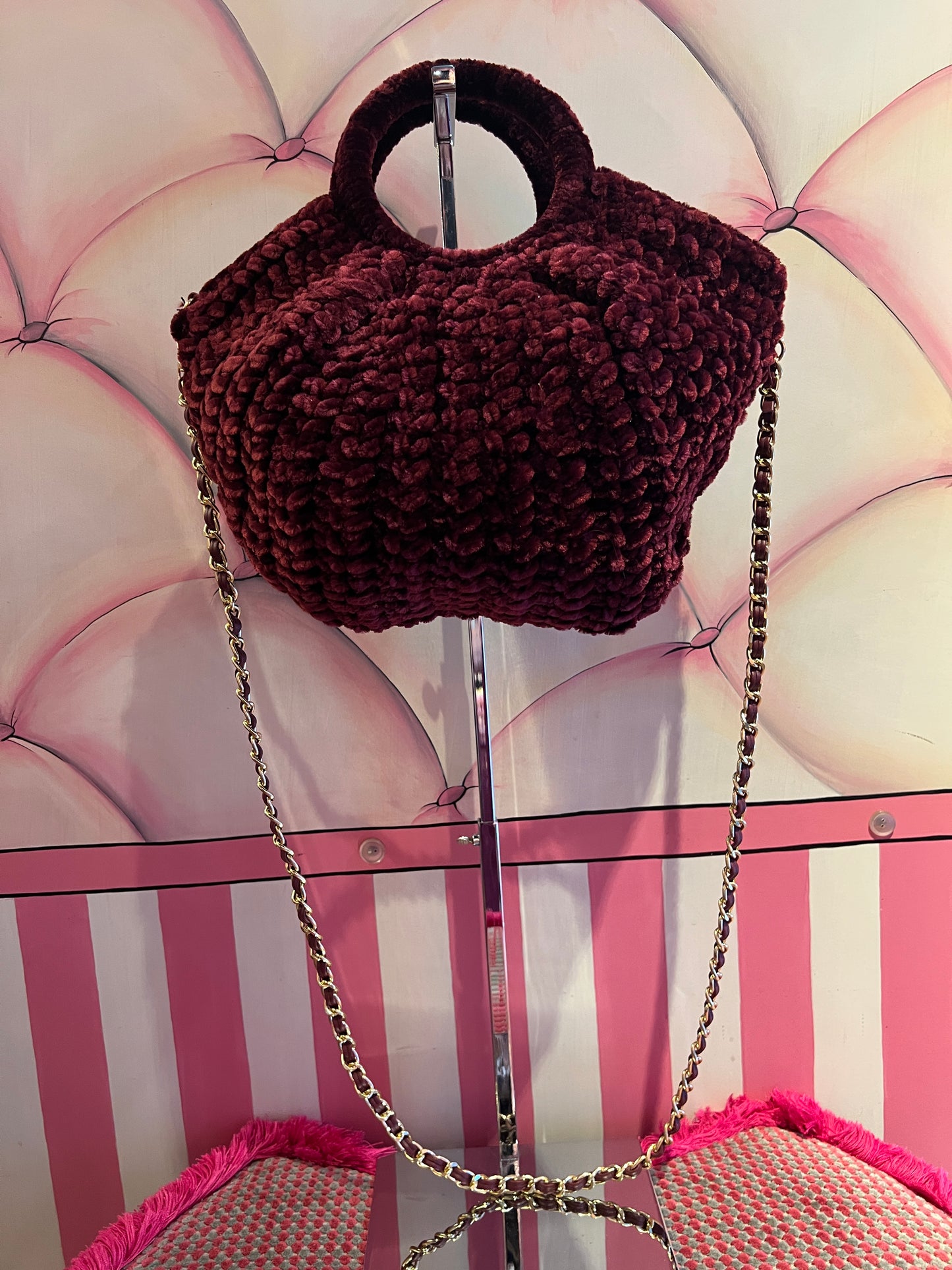 Love & roses borsa tricot ciniglia burgundy con tracolla