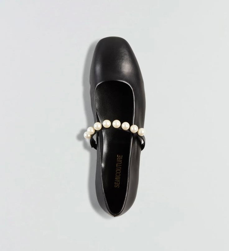 Semicouture -20% di sconto ballerina nera in nappa sfoderata con perle