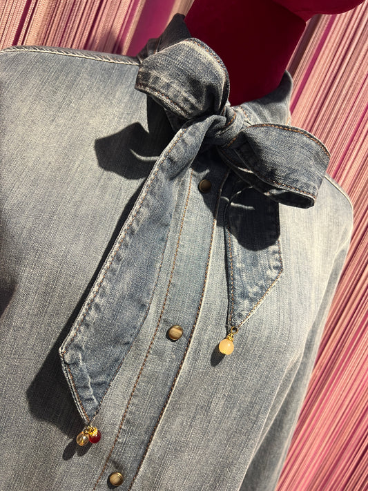 Bazar deluxe camicia jeans con fiocco rimovibile