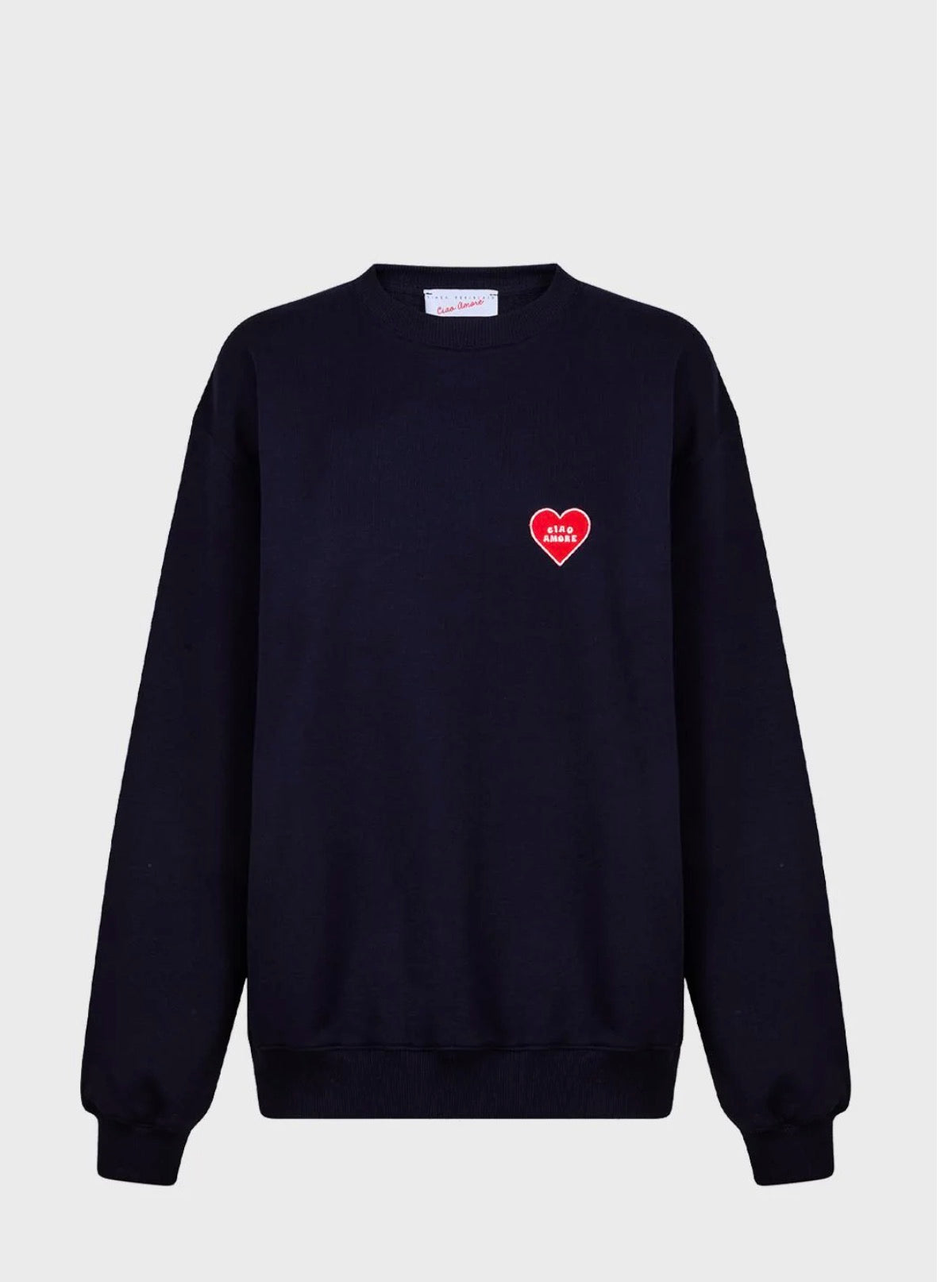 Giada Benincasa -30% di sconto completo tuta felpa garzata e pantalone blu con applicazione cuore rosso “ Ciao amore”