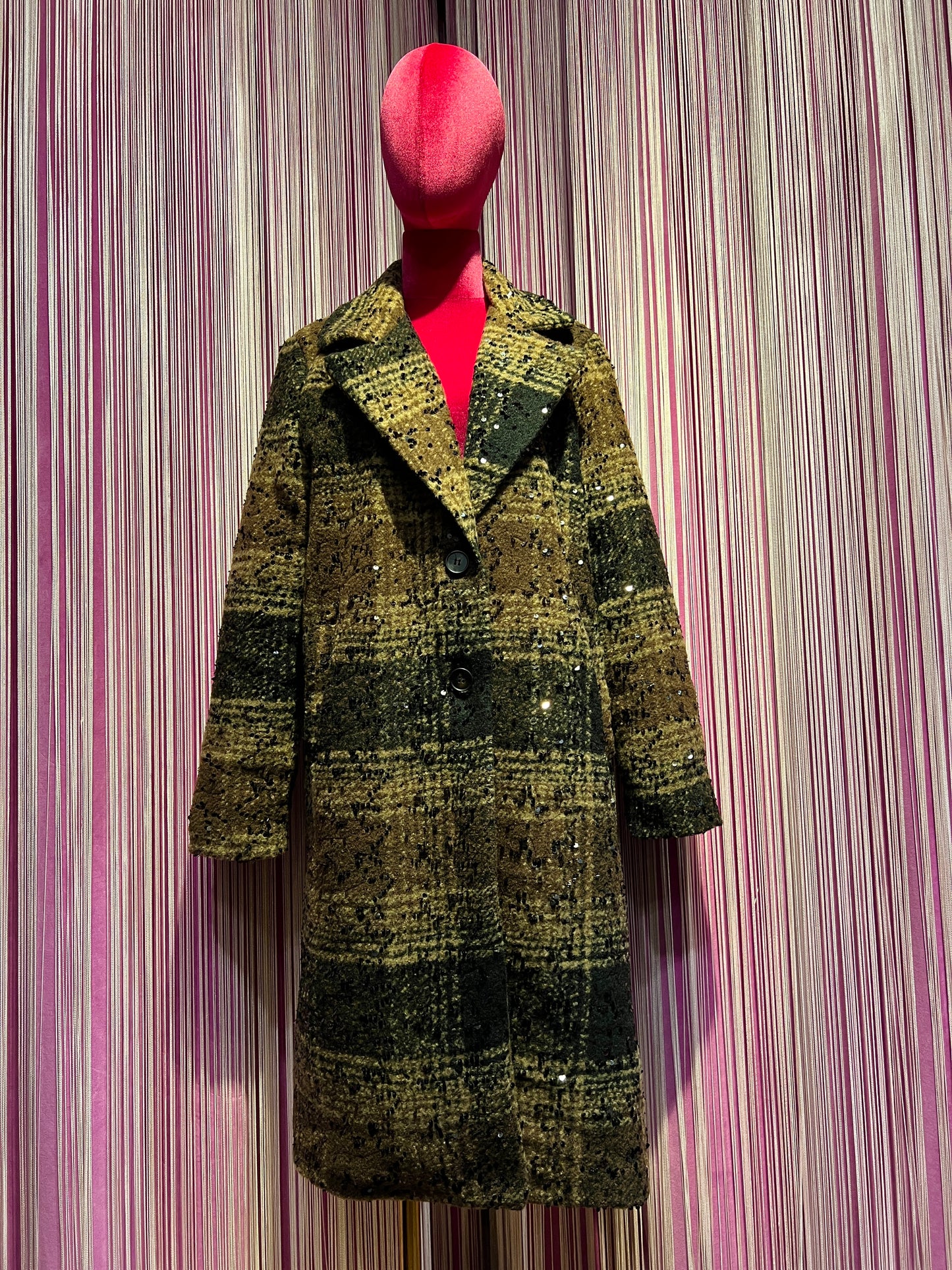 The Room cappottino tartan taglia unica ad un petto con micro paillettes nere