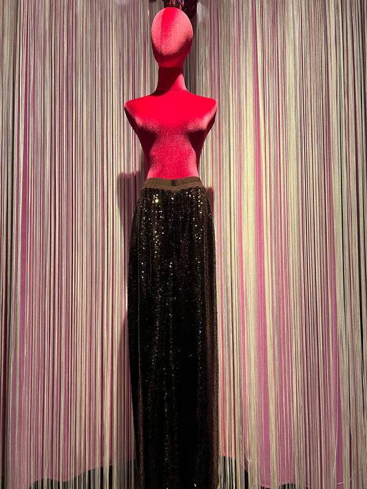 Dahlo pantalone palazzo paillettes con elastico in vita colore cioccolato