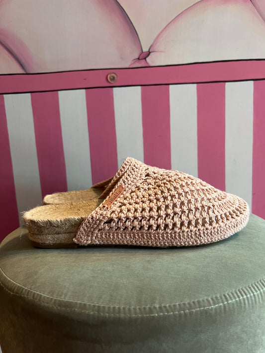 Huella espadrillas rosa cipria crochet aperte dietro