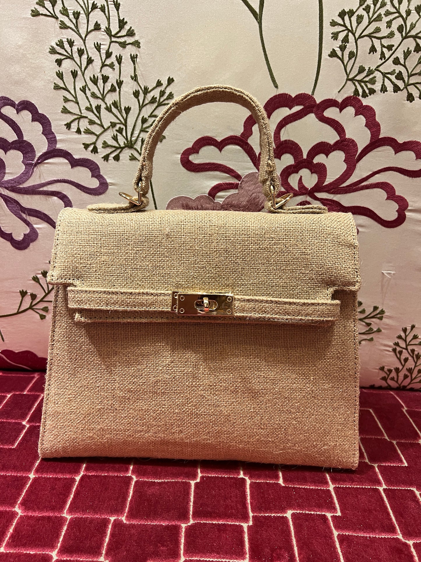 Borsa in juta beige con tracollina