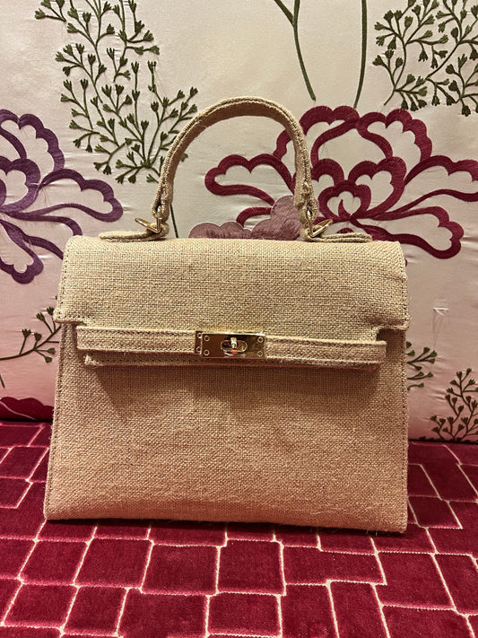 Borsa in juta beige con tracollina