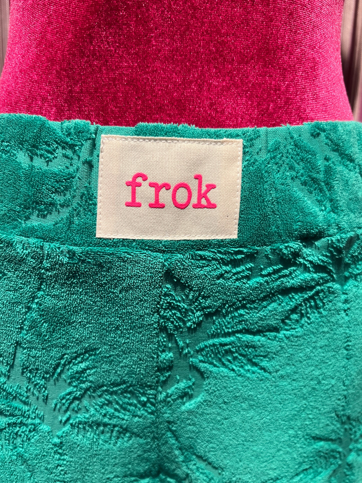 Frok pantalone in spugna verde bandiera disegno palme con elastico in vita