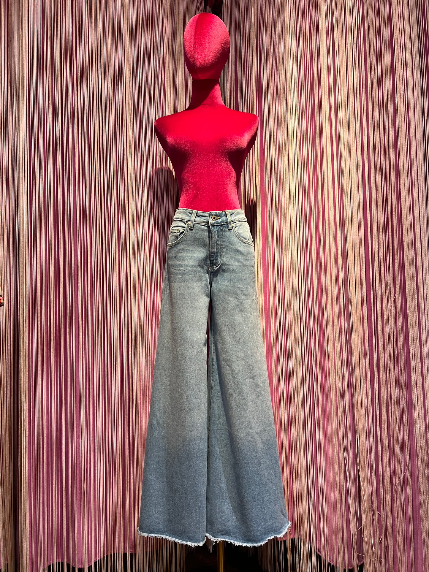 Love & roses jeans denim a palazzo sfrangiato
