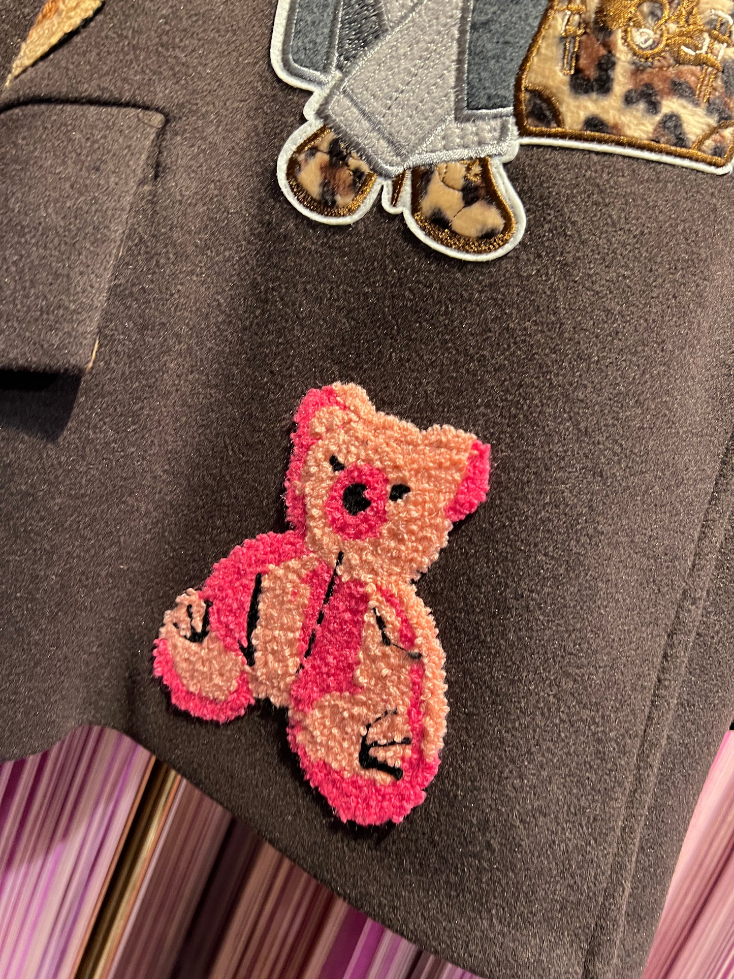 Caban Romantic luxury coat giacca/cappotto cioccolato doppiopetto oversize con patch orsetti