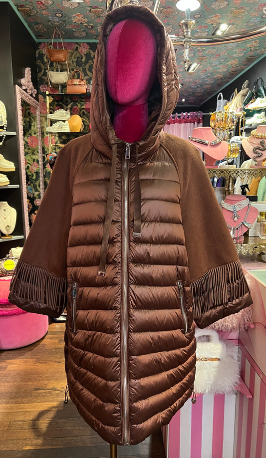 The room piumino con cappuccio cioccolato manica con frange