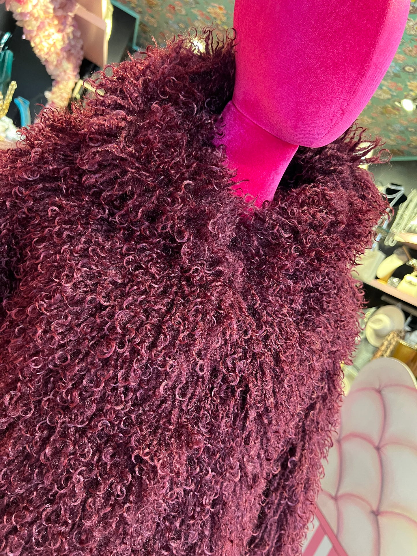 Uncommon giacca ecopelliccia con cappuccio bordeaux reversibile