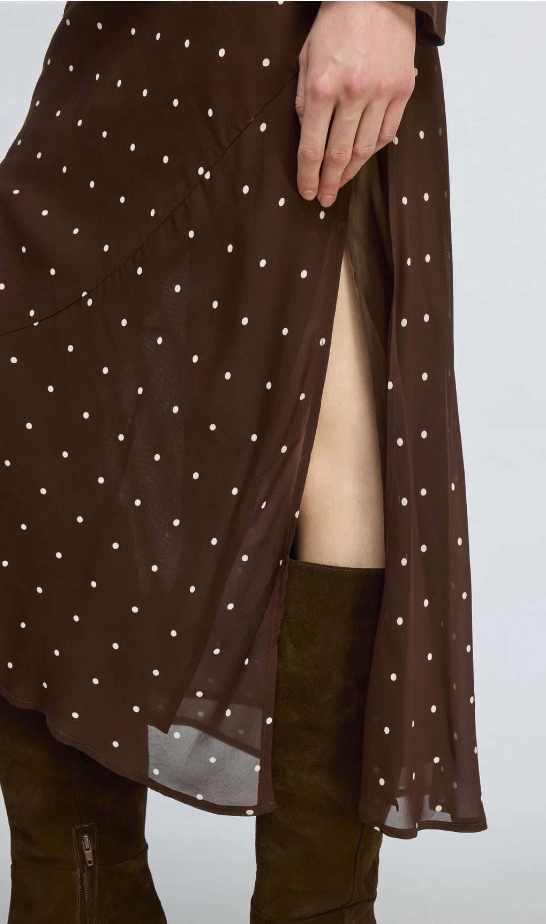 Semicouture abito in georgette stampa a pois bianchi sfondo moka
