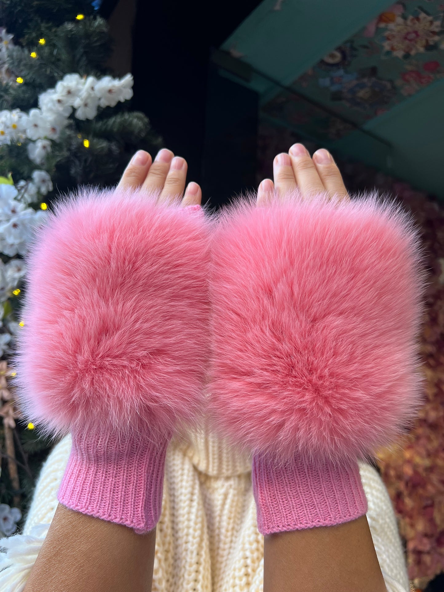 Alpo manicotto rosa pelliccia volpe 100% riciclata