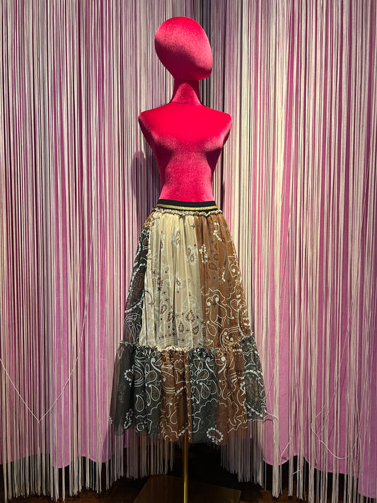 5 Progress gonna con elastico in vita in tulle fantasia bandana verde militare