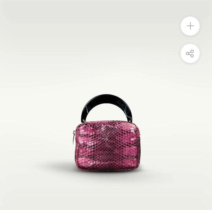 Almala borsa rettile fucsia manico resina con tracolla in metallo