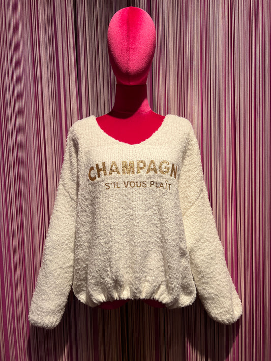 Love & roses maglia panna con scritta champagne s’il vous plait