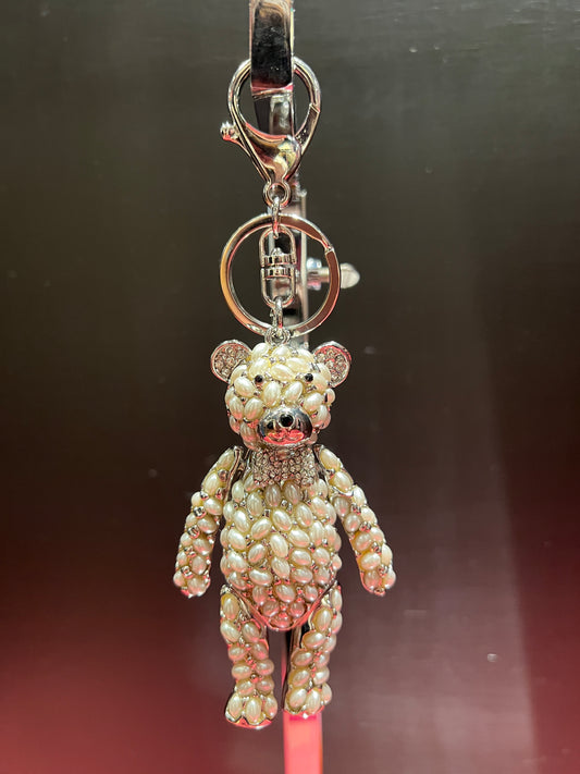 Charm orso argento con perle ovali e moschettone