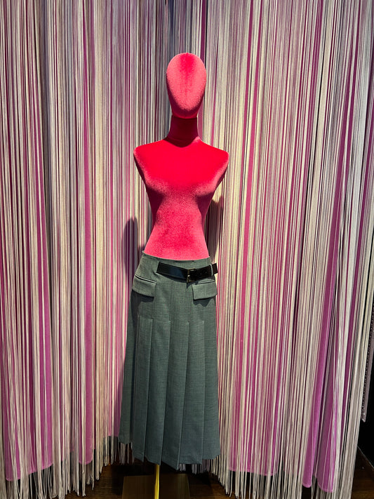 Semicouture gonna a pieghe grigio medio con cinta nera Tracy