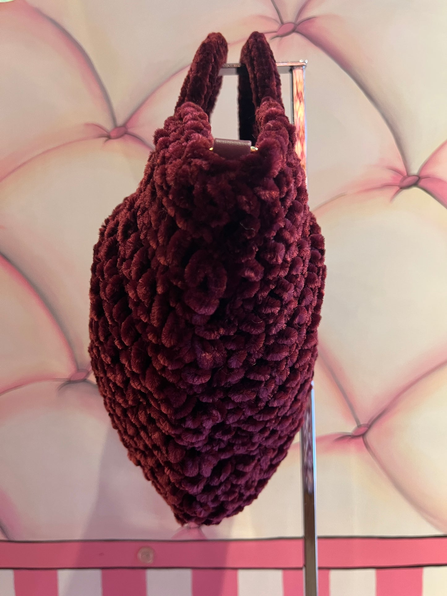 Love & roses borsa tricot ciniglia burgundy con tracolla