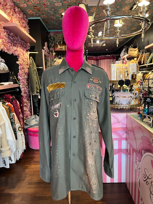 ABpink🩷 giacca camicia con borchie applicazione  drago oro vestibilita’ 40/44