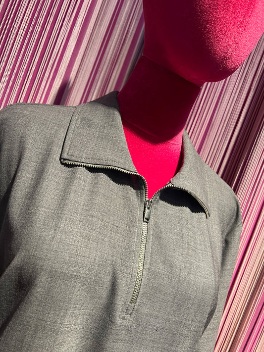 Semicouture abito grigio medio con colletto coulisse in vita gonna a pieghe