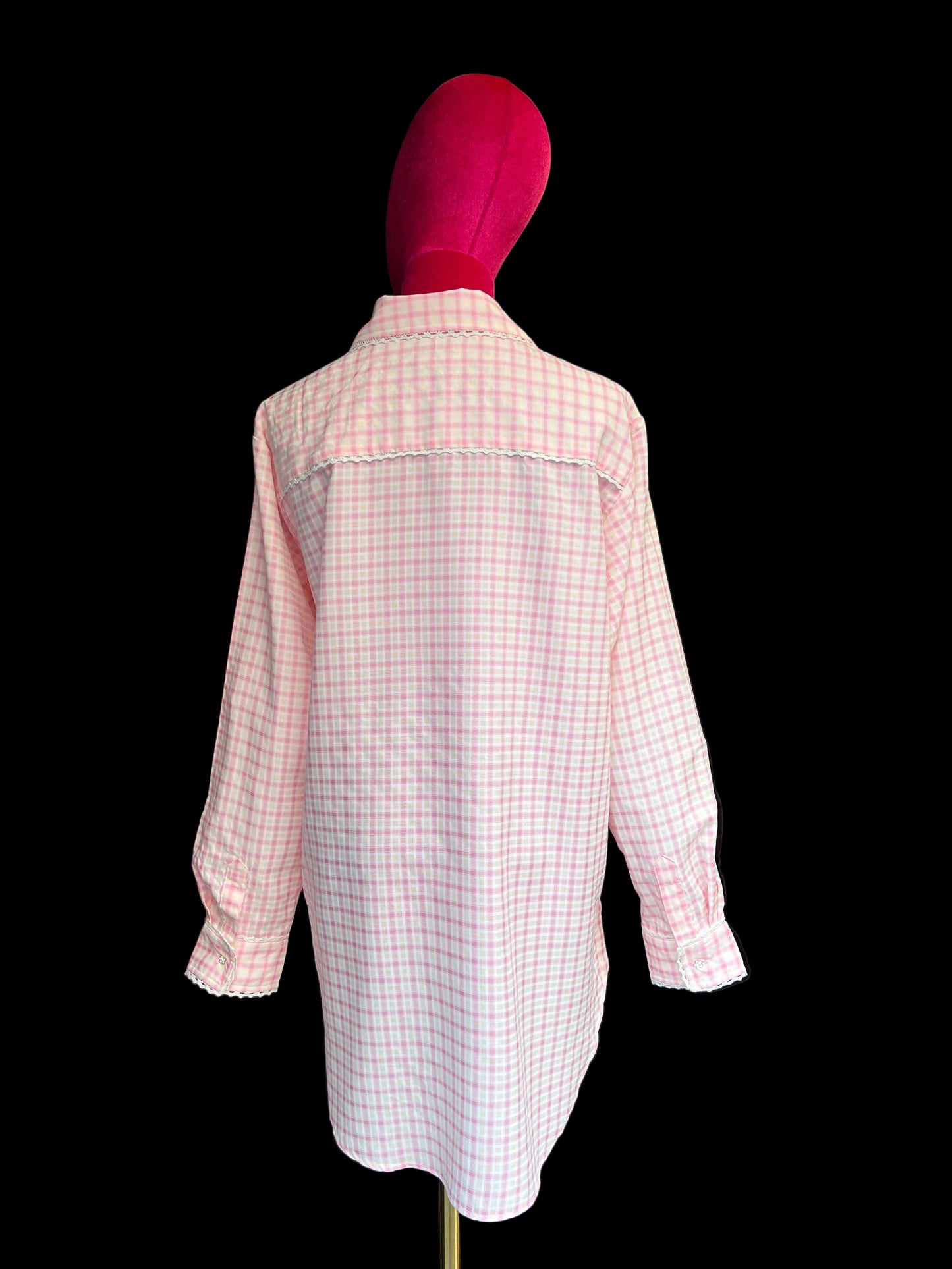 Sincere Paris camicia cotone quadretti rosa e bianchi colletto quadretti con bordo uncinetto