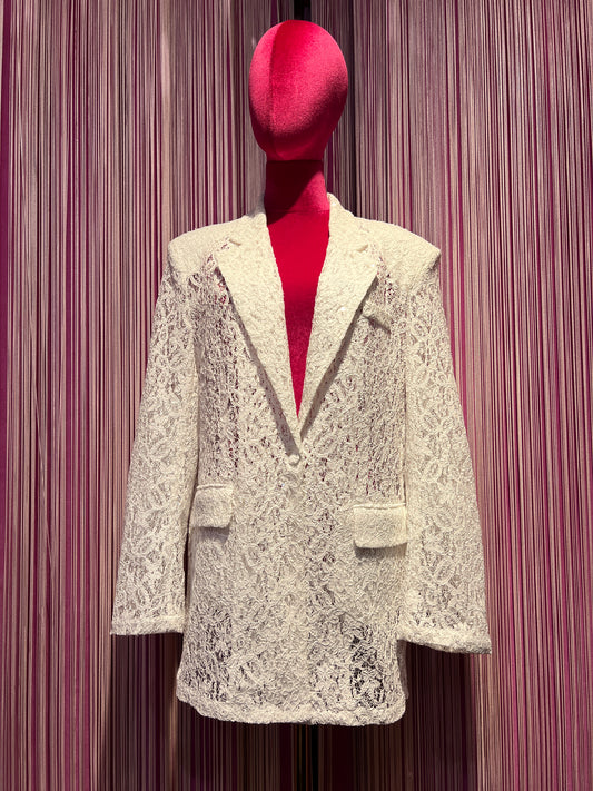Mon amour Paris blazer pizzo e paillettes bianco