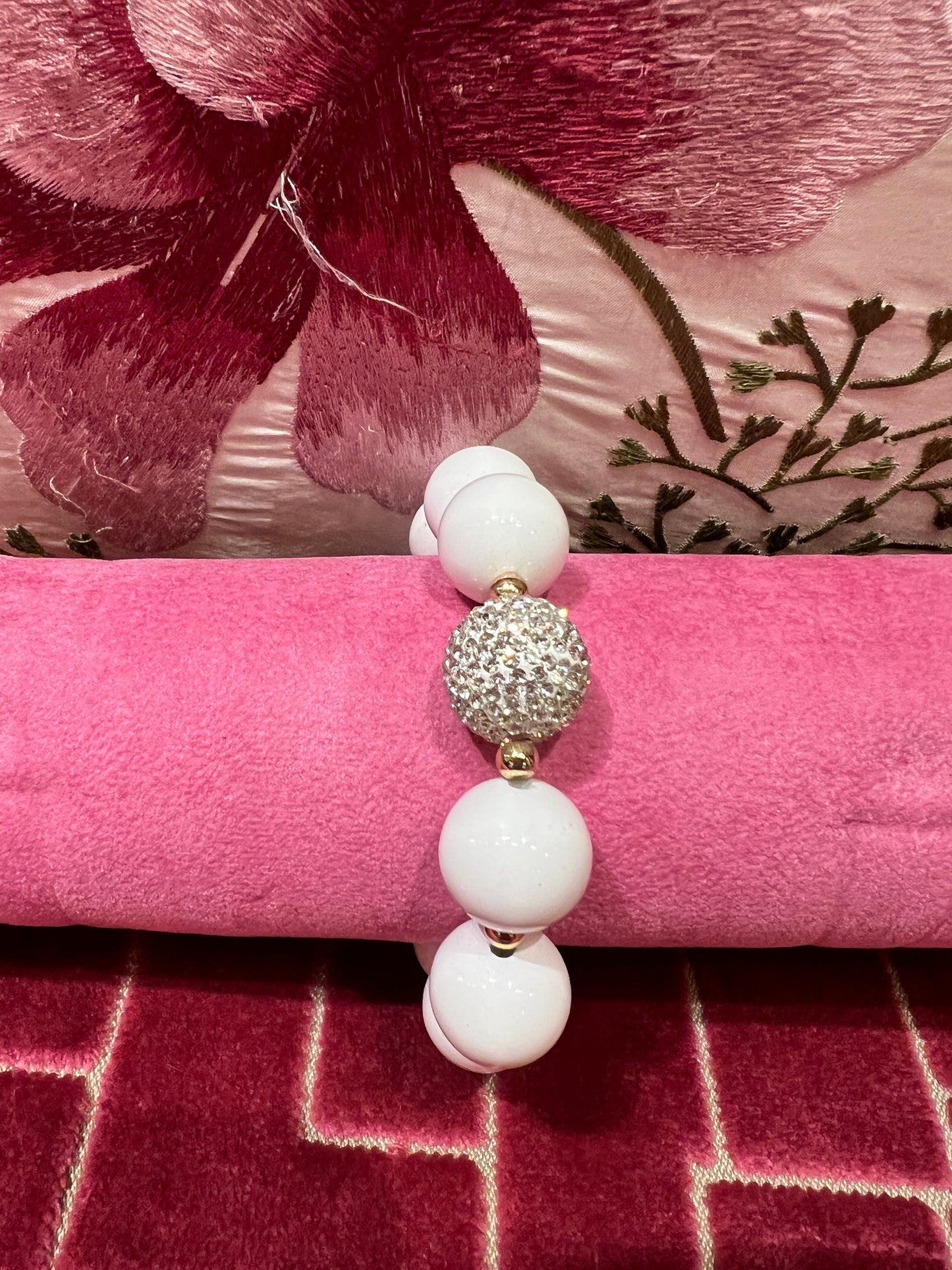 Bracciale boulle strass e bianche
