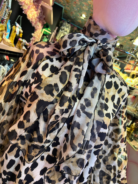 5 Progress blusa fantasia animalier con foulard e maniche baloon