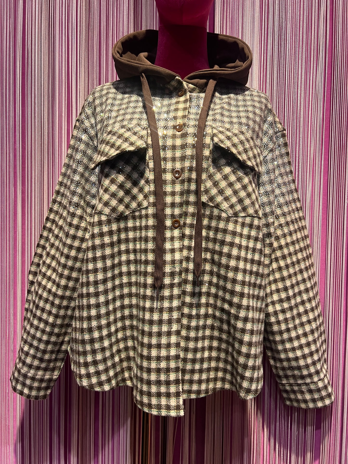 The room camicia giubbotto con cristalli e cappuccio