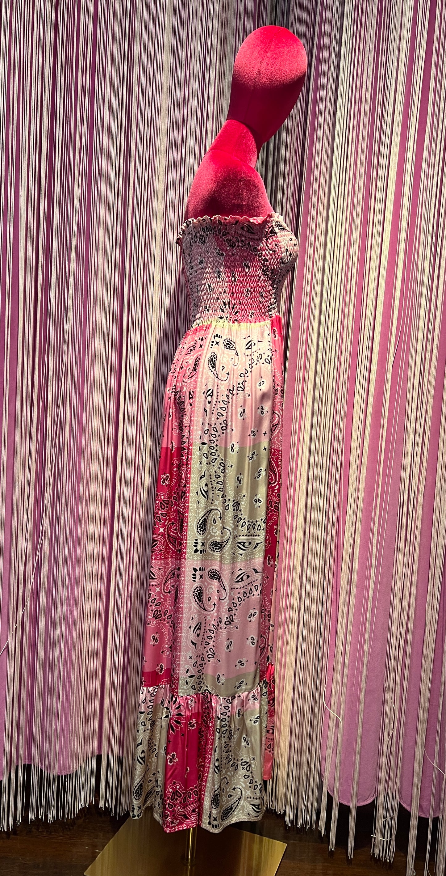 5 Progress abito lungo fantasia bandana rosa con balza