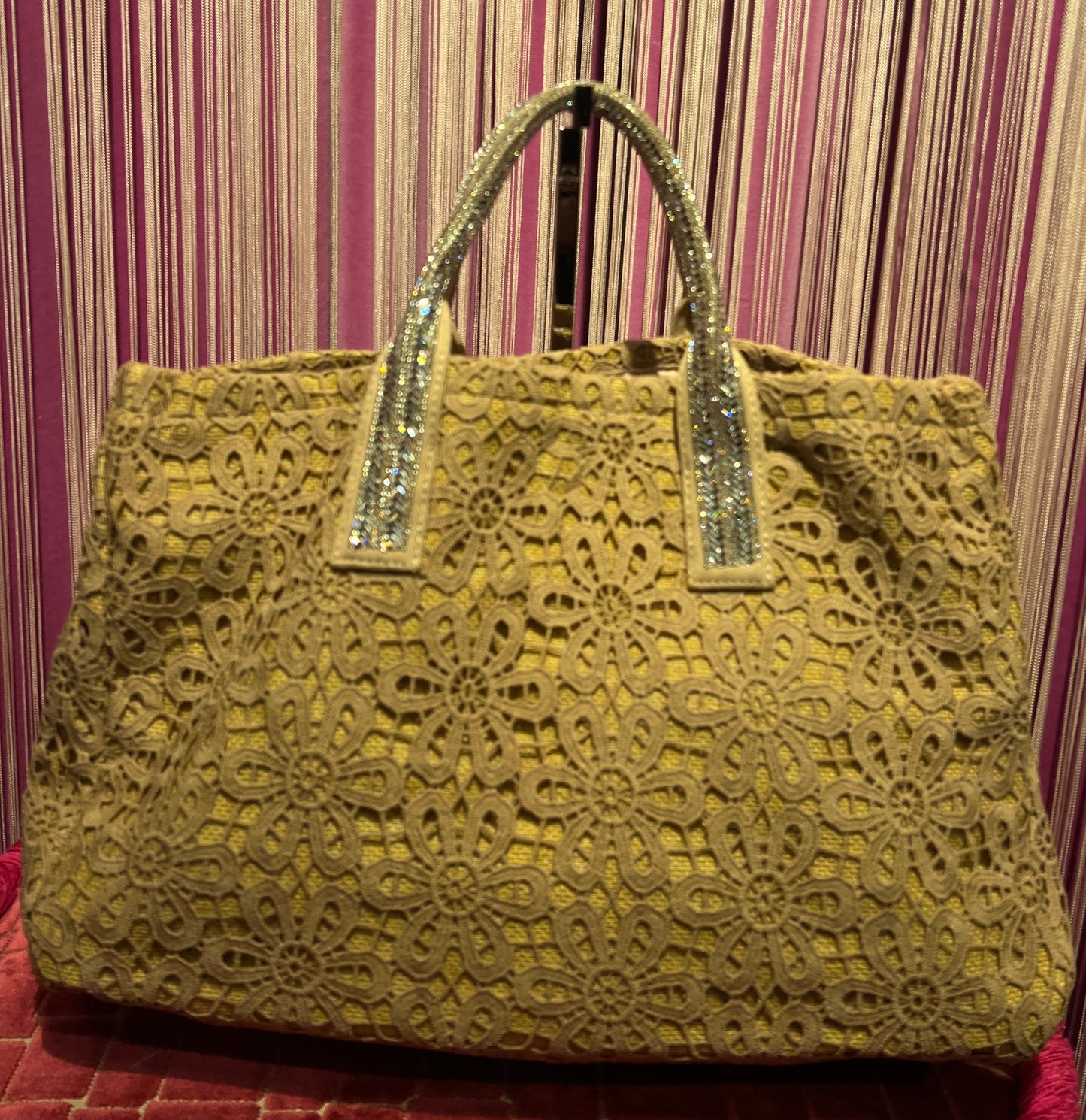 Borsa pizzo beige due manici