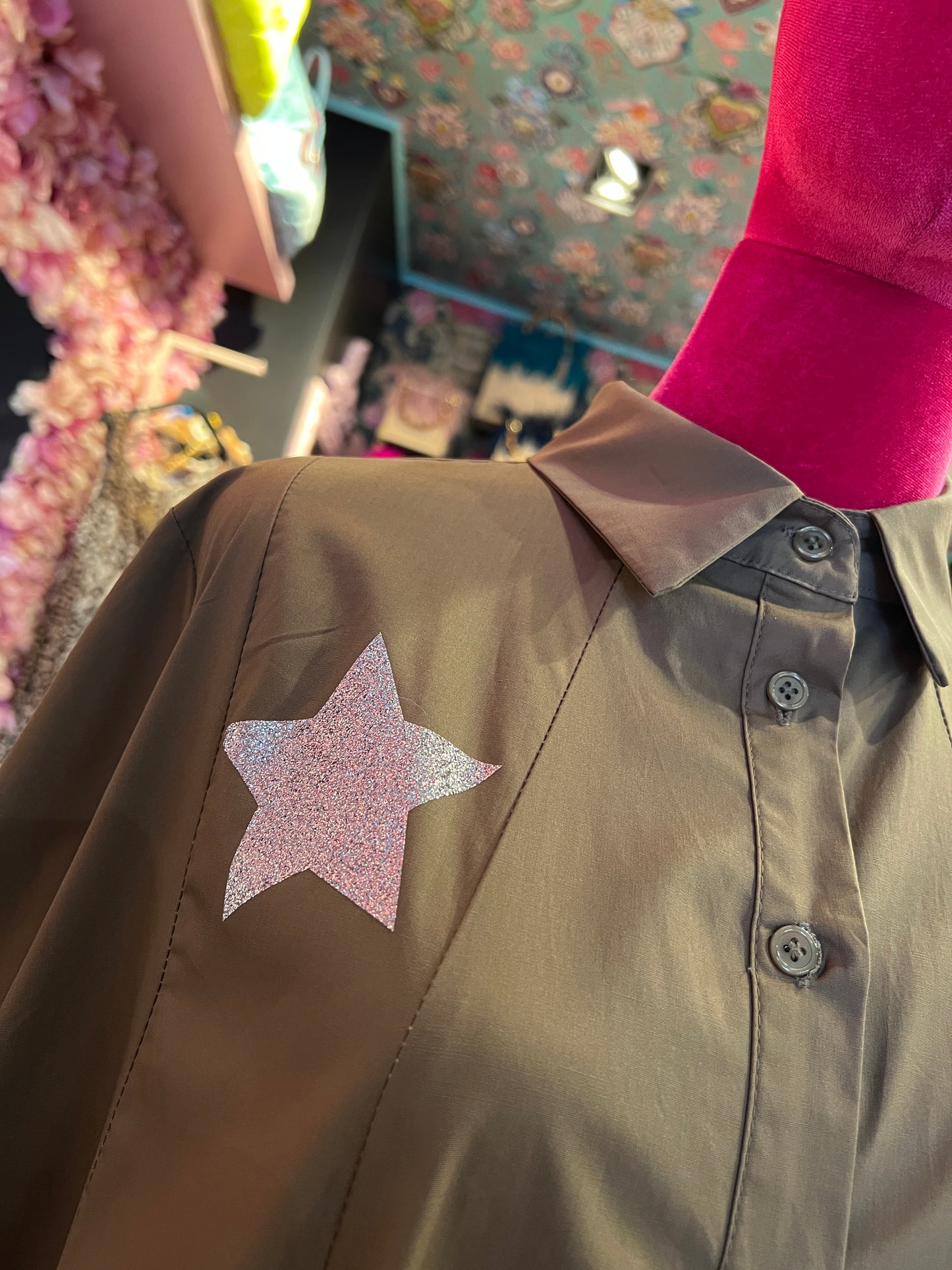 Mon amour Paris abito in cotone verde con stelle glitterate argento