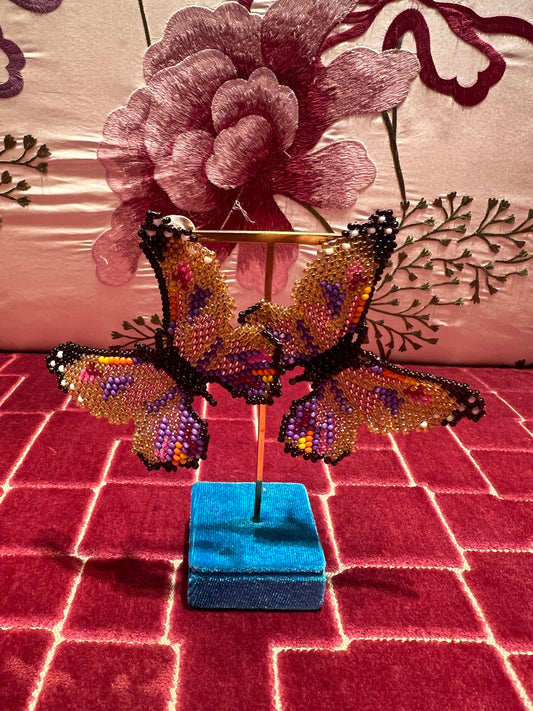 Orecchini farfalle perline oro viola arancio