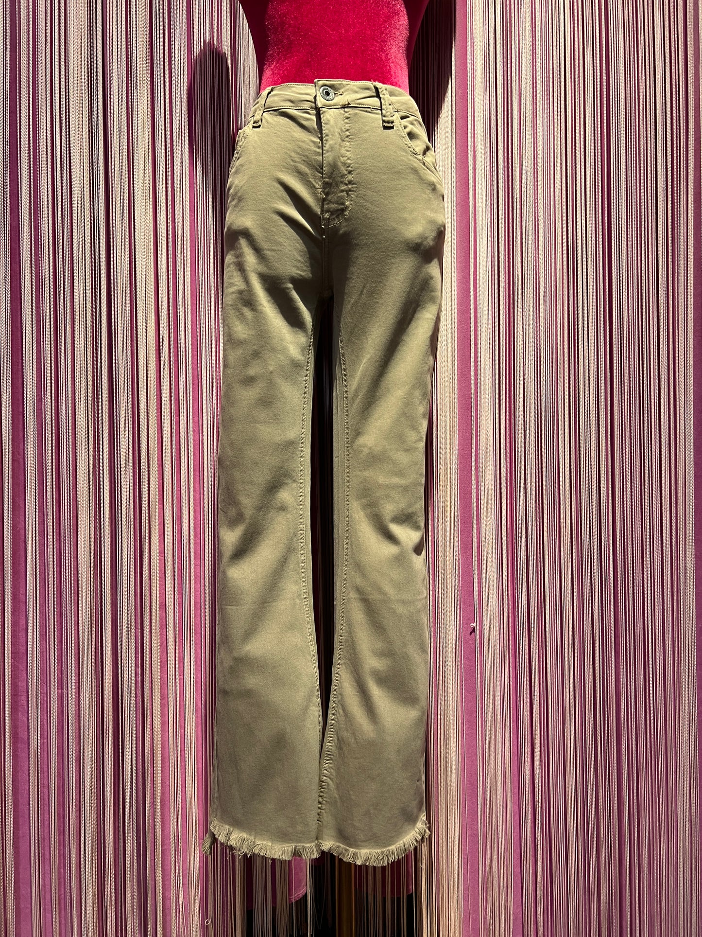 Mon amour Paris pantalone 5 tasche cotone elasticizzato sfrangiato a zampetta  taupe