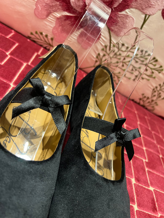 Passion Blanche ballerina punta tonda velluto nero cinturino elastico con fiocco