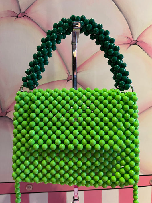 Borsa con pattina bicolore perle in resina verde mela / verde bosco e tracolla
