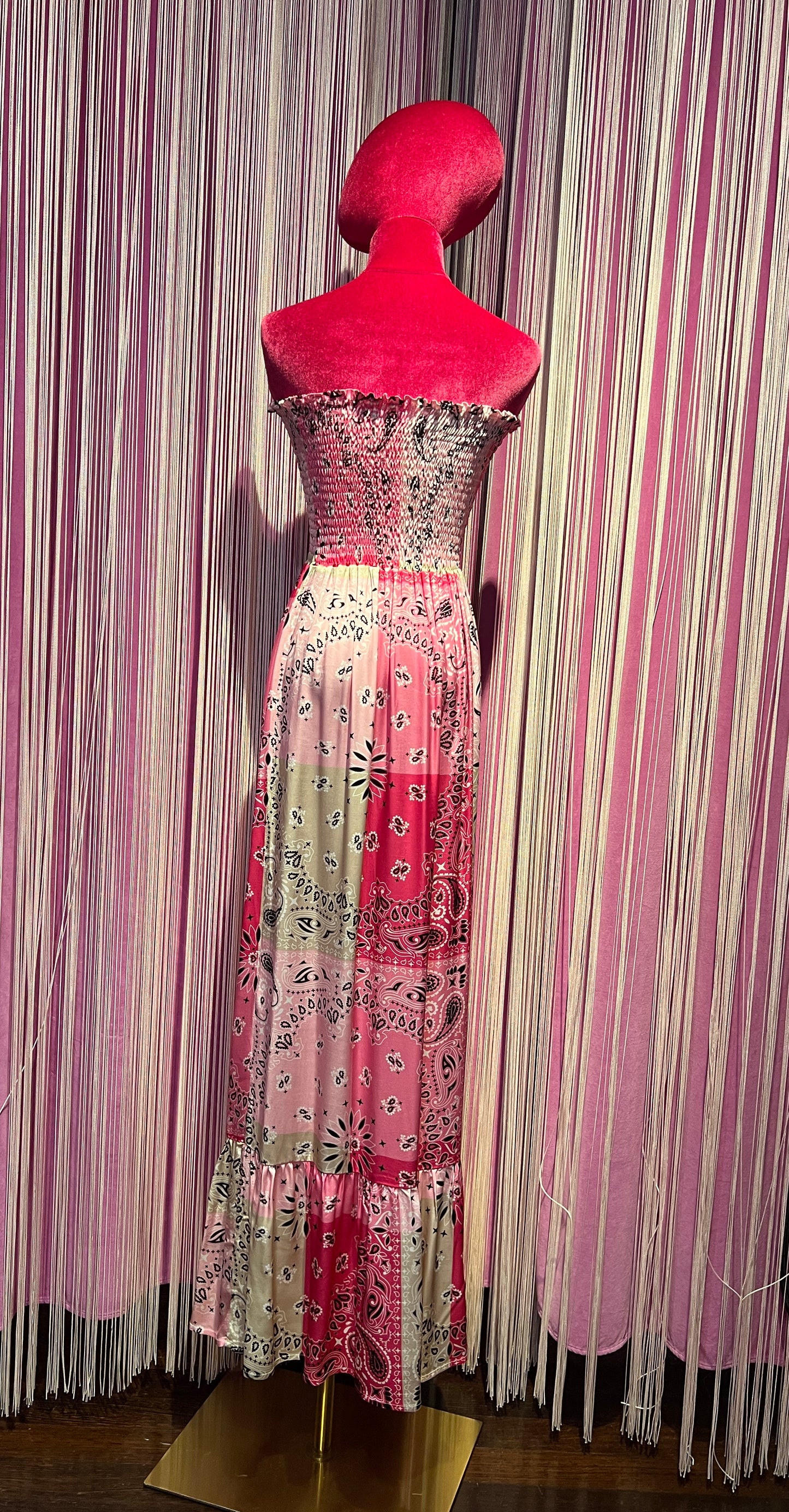 5 Progress abito lungo fantasia bandana rosa con balza